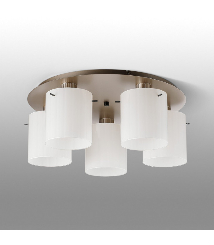 Hudson 56cm Round Ceiling Flush 5 Light Flush Fitting E27 Light Gold/Gloss White Wide Line Glass-7