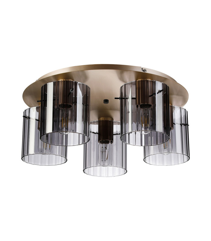 Hudson 56cm Round Ceiling Flush 5 Light Flush Fitting E27 Light Gold/Smoke Wide Line Glass-4