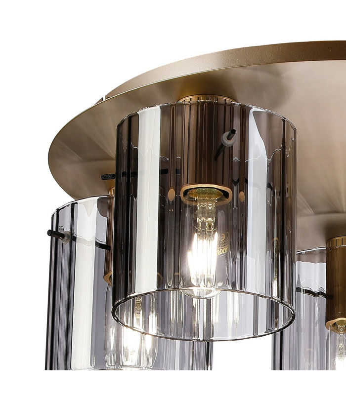 Hudson 56cm Round Ceiling Flush 5 Light Flush Fitting E27 Light Gold/Smoke Wide Line Glass-5