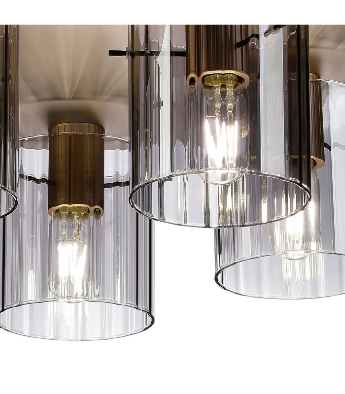 Hudson 56cm Round Ceiling Flush 5 Light Flush Fitting E27 Light Gold/Smoke Wide Line Glass-6