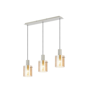 Hudson Linear Pendant 3 Light Adjustable E27 Beige Stone/Amber Narrow Line Glass-1