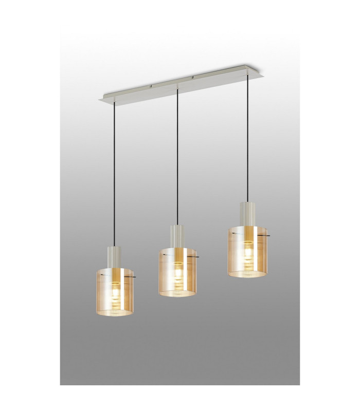 Hudson Linear Pendant 3 Light Adjustable E27 Beige Stone/Amber Narrow Line Glass-3