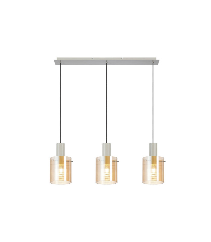 Hudson Linear Pendant 3 Light Adjustable E27 Beige Stone/Amber Narrow Line Glass-5