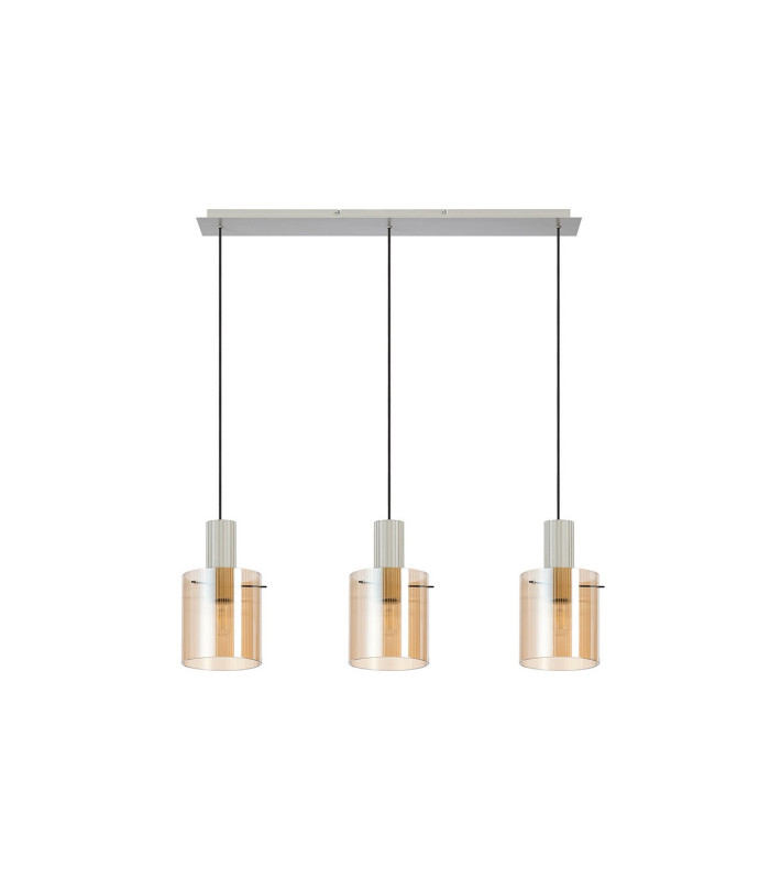 Hudson Linear Pendant 3 Light Adjustable E27 Beige Stone/Amber Narrow Line Glass-6