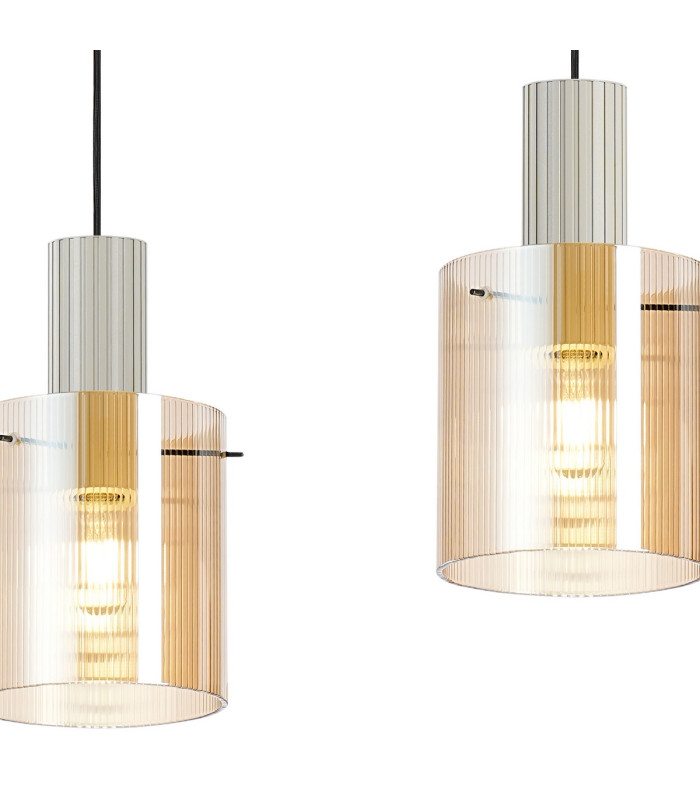 Hudson Linear Pendant 3 Light Adjustable E27 Beige Stone/Amber Narrow Line Glass-8
