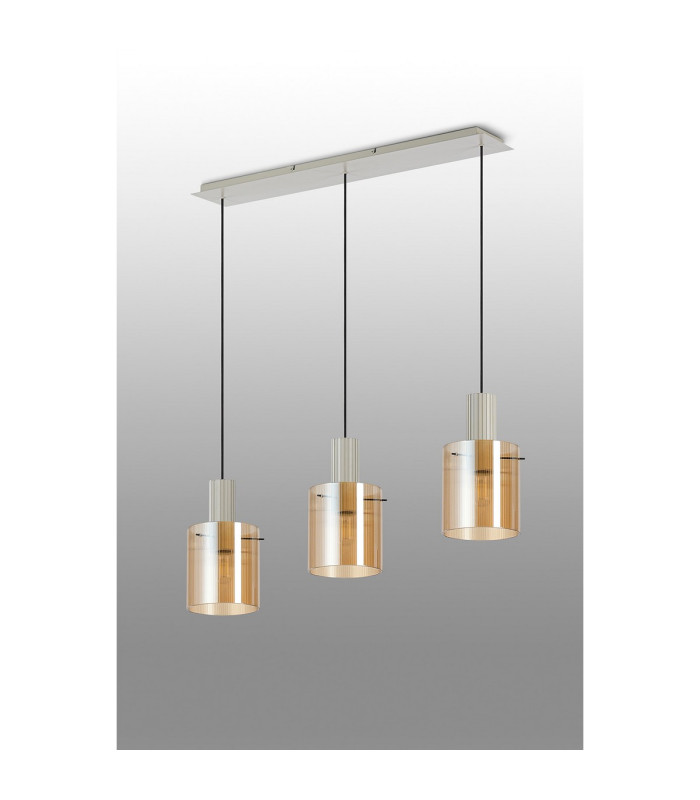 Hudson Linear Pendant 3 Light Adjustable E27 Beige Stone/Amber Narrow Line Glass-9