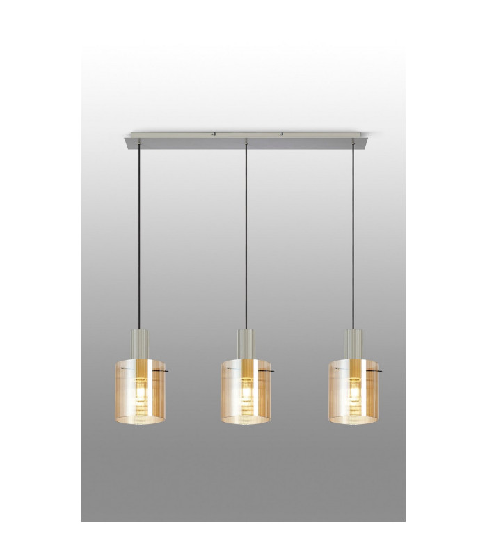 Hudson Linear Pendant 3 Light Adjustable E27 Beige Stone/Amber Narrow Line Glass-10