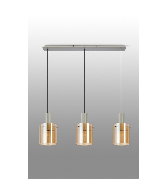 Hudson Linear Pendant 3 Light Adjustable E27 Beige Stone/Amber Narrow Line Glass-11
