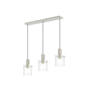 Hudson Linear Pendant 3 Light Adjustable E27 Beige Stone/Clear Narrow Line Glass-1