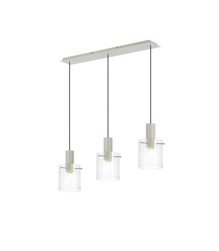 Hudson Linear Pendant 3 Light Adjustable E27 Beige Stone/Clear Narrow Line Glass-1