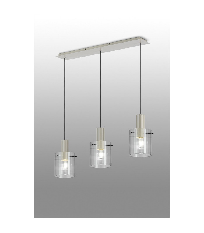 Hudson Linear Pendant 3 Light Adjustable E27 Beige Stone/Clear Narrow Line Glass-3
