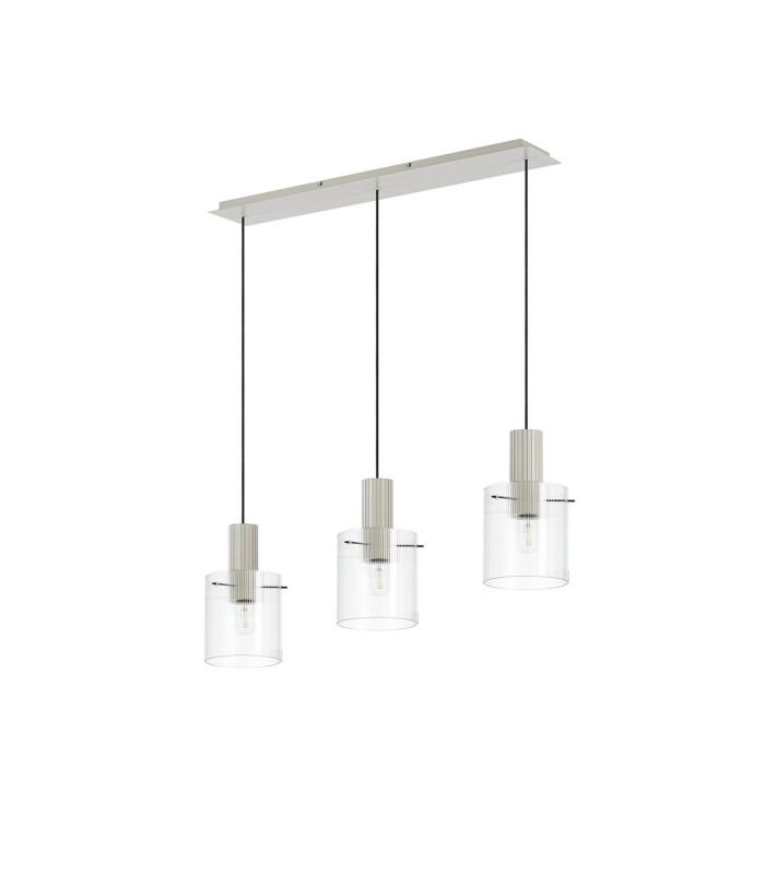 Hudson Linear Pendant 3 Light Adjustable E27 Beige Stone/Clear Narrow Line Glass-4