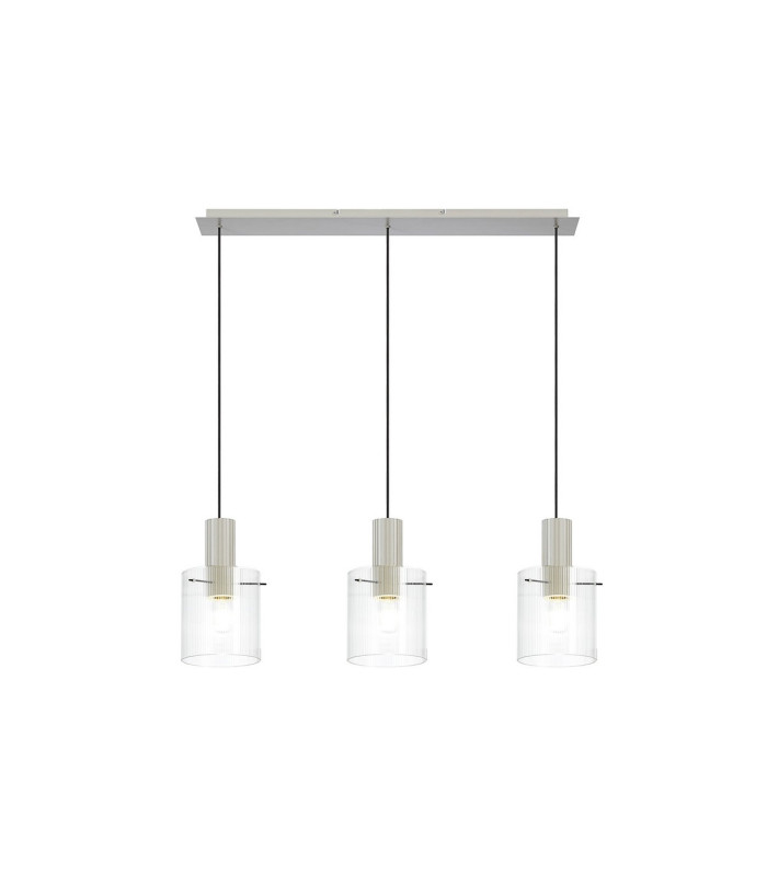 Hudson Linear Pendant 3 Light Adjustable E27 Beige Stone/Clear Narrow Line Glass-5