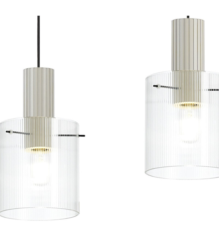 Hudson Linear Pendant 3 Light Adjustable E27 Beige Stone/Clear Narrow Line Glass-8