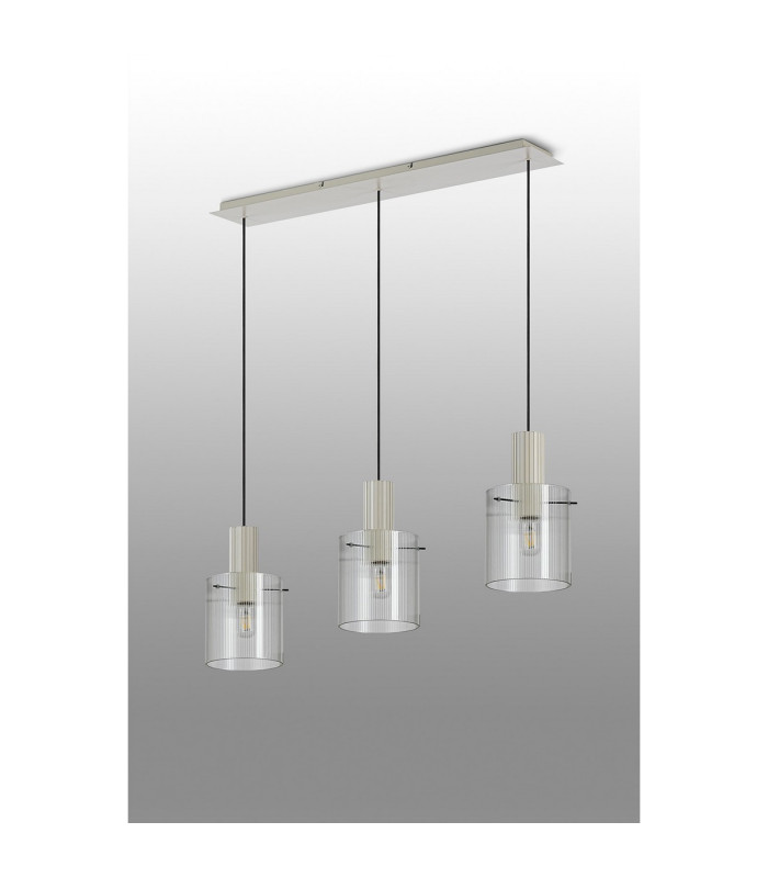 Hudson Linear Pendant 3 Light Adjustable E27 Beige Stone/Clear Narrow Line Glass-9