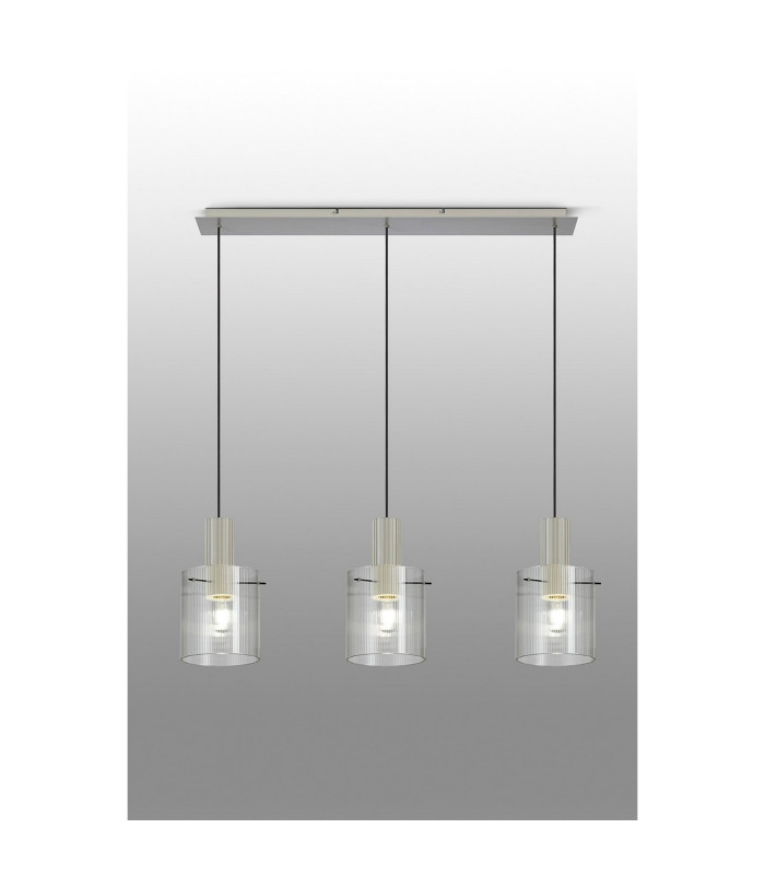 Hudson Linear Pendant 3 Light Adjustable E27 Beige Stone/Clear Narrow Line Glass-10