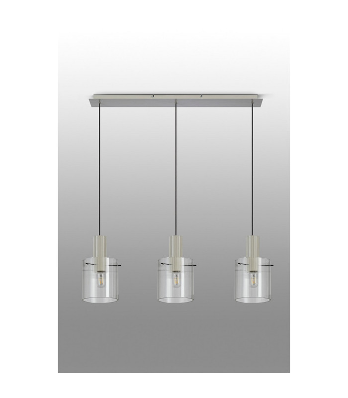 Hudson Linear Pendant 3 Light Adjustable E27 Beige Stone/Clear Narrow Line Glass-11