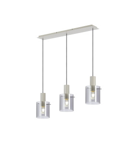 Hudson Linear Pendant 3 Light Adjustable E27 Beige Stone/Smoke Narrow Line Glass-1