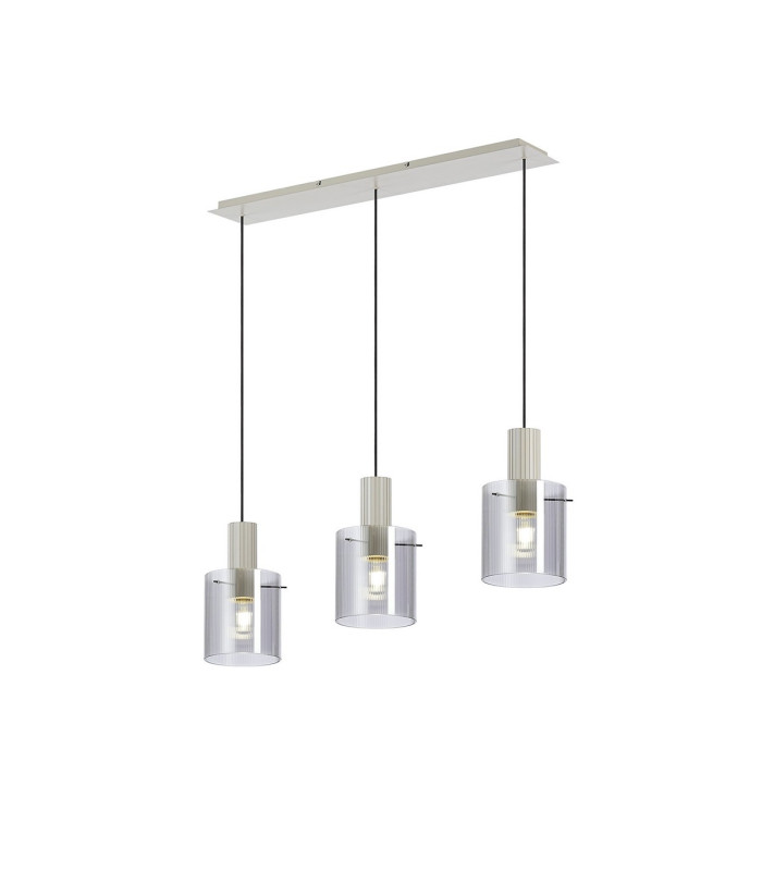 Hudson Linear Pendant 3 Light Adjustable E27 Beige Stone/Smoke Narrow Line Glass-1