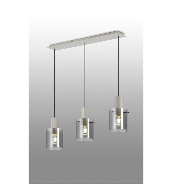 Hudson Linear Pendant 3 Light Adjustable E27 Beige Stone/Smoke Narrow Line Glass-3