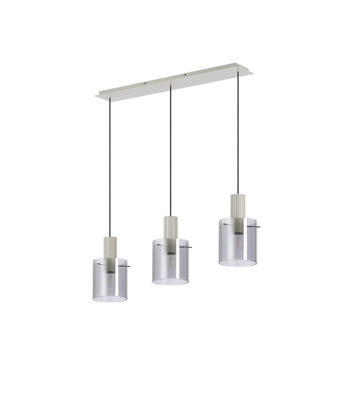 Hudson Linear Pendant 3 Light Adjustable E27 Beige Stone/Smoke Narrow Line Glass-4