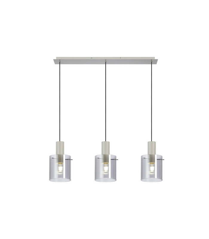 Hudson Linear Pendant 3 Light Adjustable E27 Beige Stone/Smoke Narrow Line Glass-5