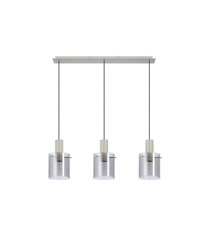 Hudson Linear Pendant 3 Light Adjustable E27 Beige Stone/Smoke Narrow Line Glass-6