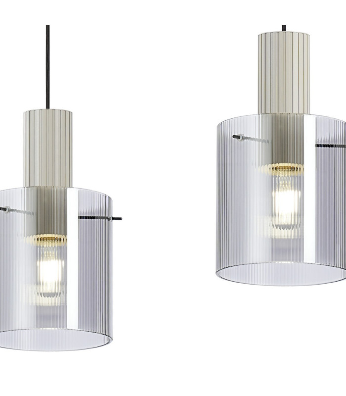 Hudson Linear Pendant 3 Light Adjustable E27 Beige Stone/Smoke Narrow Line Glass-8
