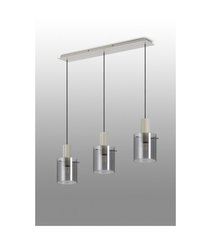 Hudson Linear Pendant 3 Light Adjustable E27 Beige Stone/Smoke Narrow Line Glass-9