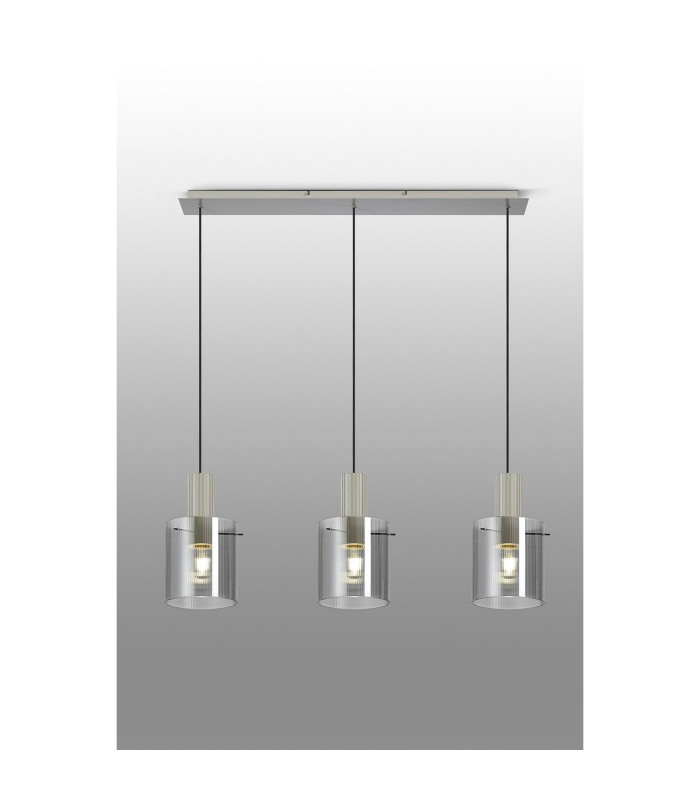Hudson Linear Pendant 3 Light Adjustable E27 Beige Stone/Smoke Narrow Line Glass-10