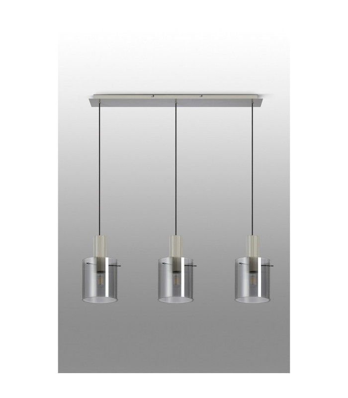 Hudson Linear Pendant 3 Light Adjustable E27 Beige Stone/Smoke Narrow Line Glass-11