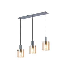 Hudson Linear Pendant 3 Light Adjustable E27 Dark Grey/Amber Narrow Line Glass-1