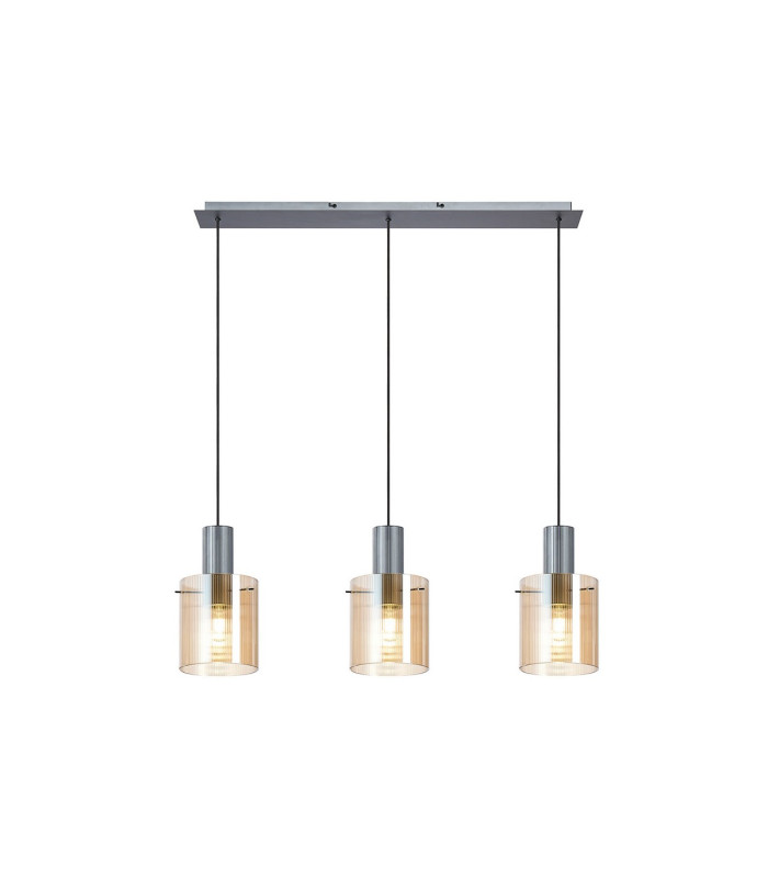 Hudson Linear Pendant 3 Light Adjustable E27 Dark Grey/Amber Narrow Line Glass-5