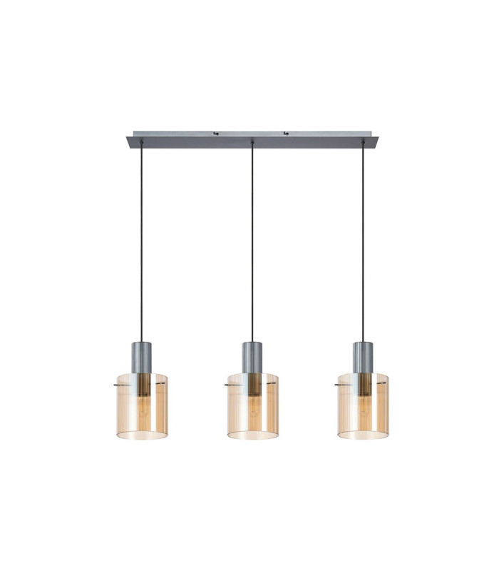 Hudson Linear Pendant 3 Light Adjustable E27 Dark Grey/Amber Narrow Line Glass-6