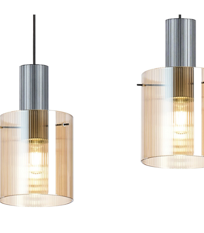 Hudson Linear Pendant 3 Light Adjustable E27 Dark Grey/Amber Narrow Line Glass-8