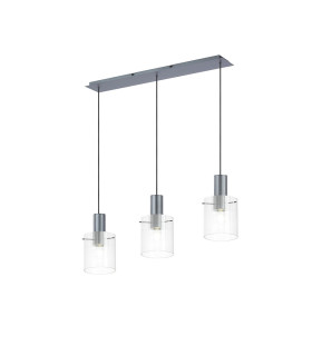 Hudson Linear Pendant 3 Light Adjustable E27 Dark Grey/Clear Narrow Line Glass-1