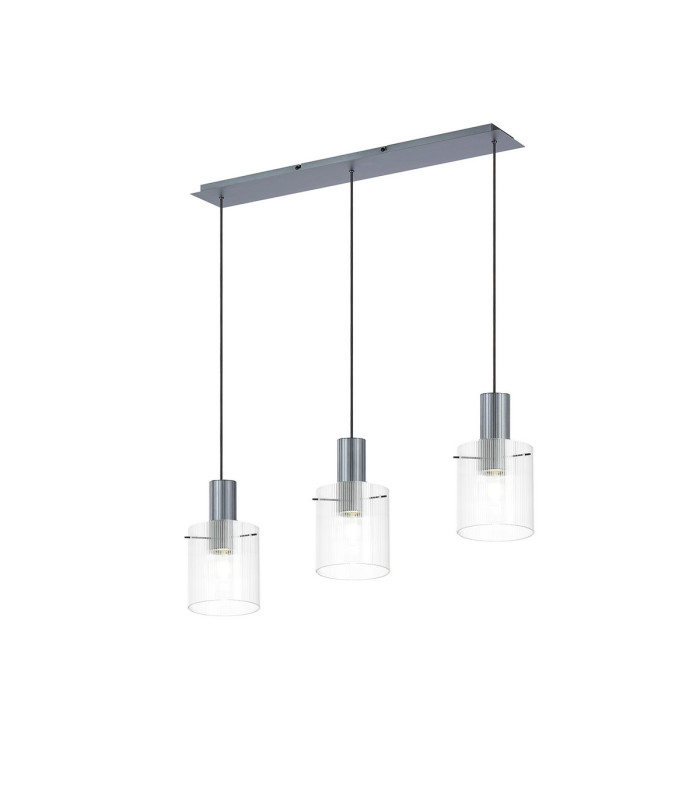 Hudson Linear Pendant 3 Light Adjustable E27 Dark Grey/Clear Narrow Line Glass-1