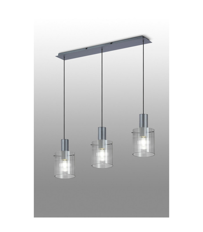 Hudson Linear Pendant 3 Light Adjustable E27 Dark Grey/Clear Narrow Line Glass-3