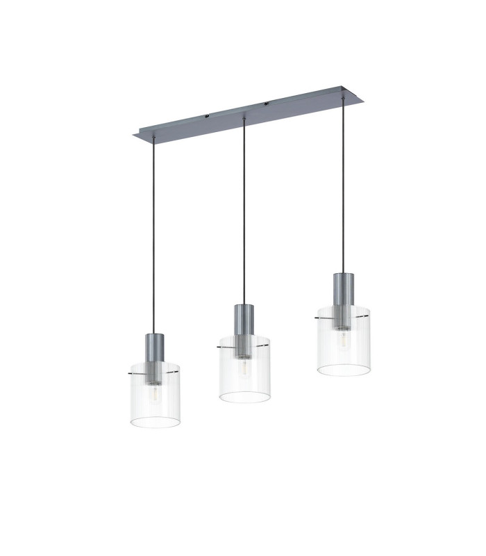 Hudson Linear Pendant 3 Light Adjustable E27 Dark Grey/Clear Narrow Line Glass-4