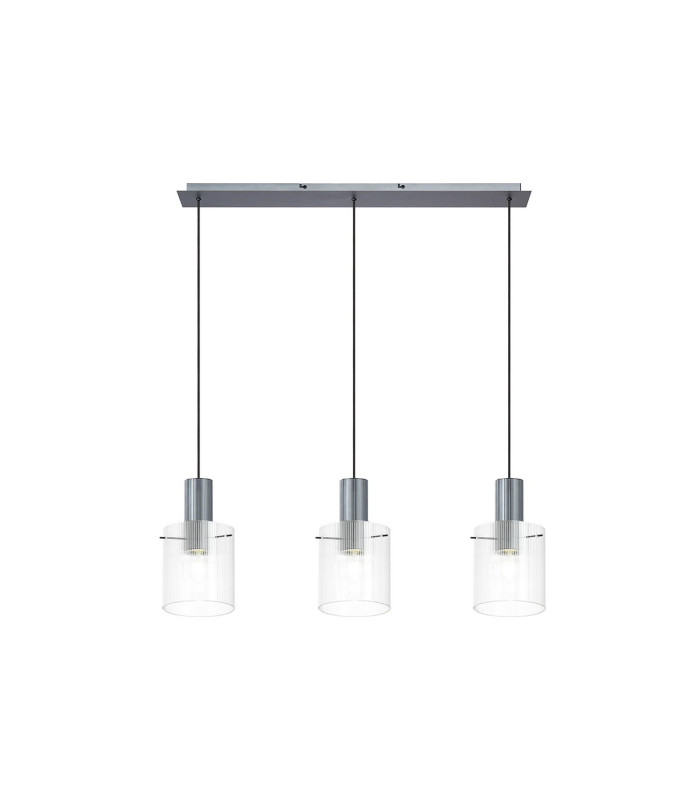 Hudson Linear Pendant 3 Light Adjustable E27 Dark Grey/Clear Narrow Line Glass-5