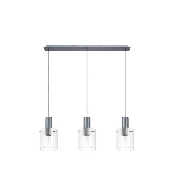 Hudson Linear Pendant 3 Light Adjustable E27 Dark Grey/Clear Narrow Line Glass-6