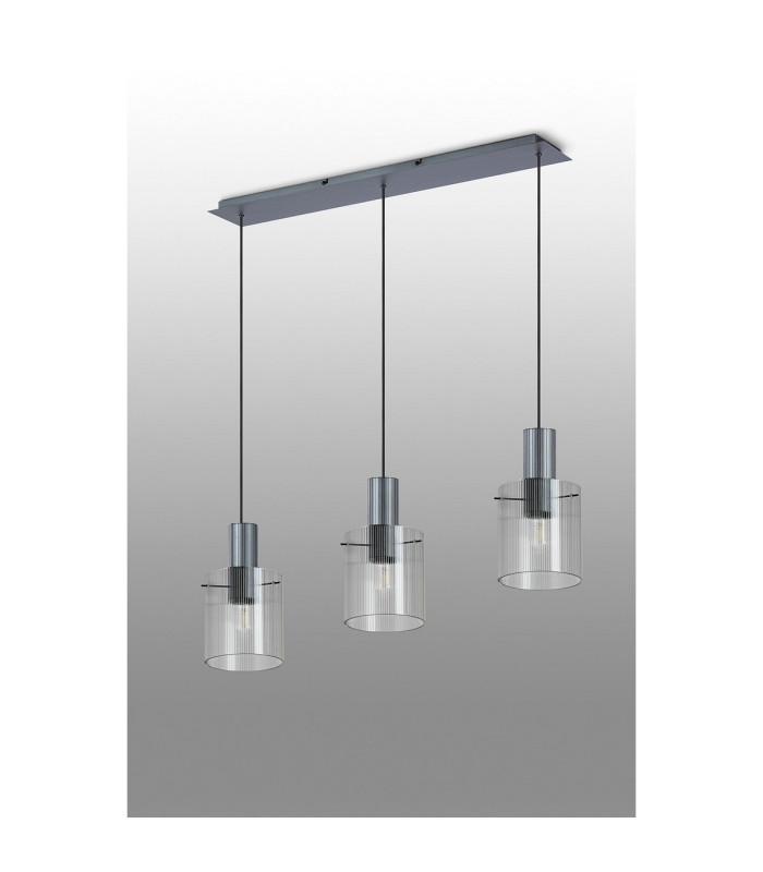 Hudson Linear Pendant 3 Light Adjustable E27 Dark Grey/Clear Narrow Line Glass-9