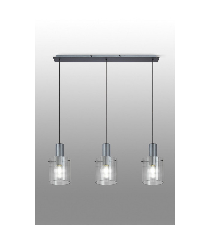 Hudson Linear Pendant 3 Light Adjustable E27 Dark Grey/Clear Narrow Line Glass-10