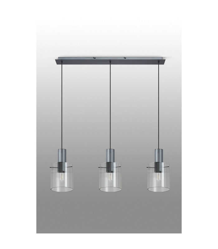 Hudson Linear Pendant 3 Light Adjustable E27 Dark Grey/Clear Narrow Line Glass-11