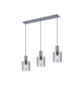 Hudson Linear Pendant 3 Light Adjustable E27 Dark Grey/Smoke Narrow Line Glass-1