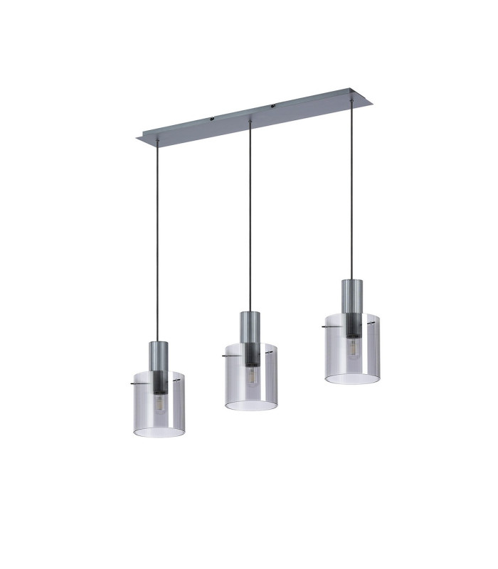 Hudson Linear Pendant 3 Light Adjustable E27 Dark Grey/Smoke Narrow Line Glass-4