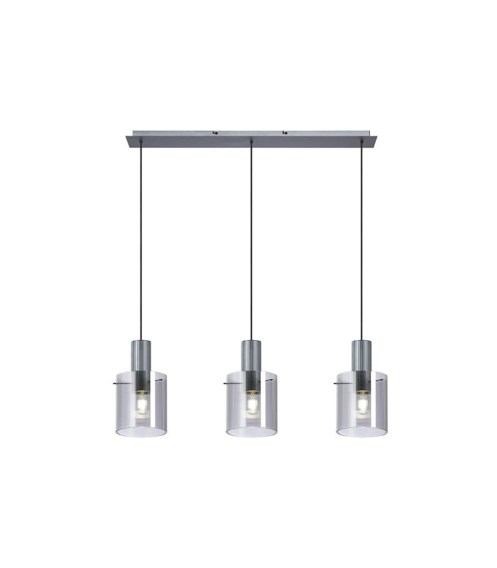 Hudson Linear Pendant 3 Light Adjustable E27 Dark Grey/Smoke Narrow Line Glass-5