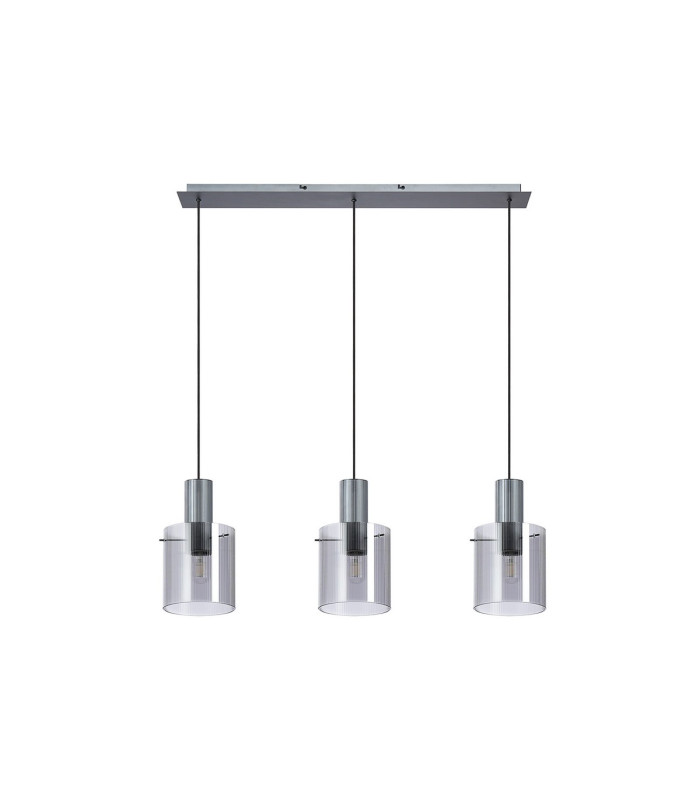 Hudson Linear Pendant 3 Light Adjustable E27 Dark Grey/Smoke Narrow Line Glass-6