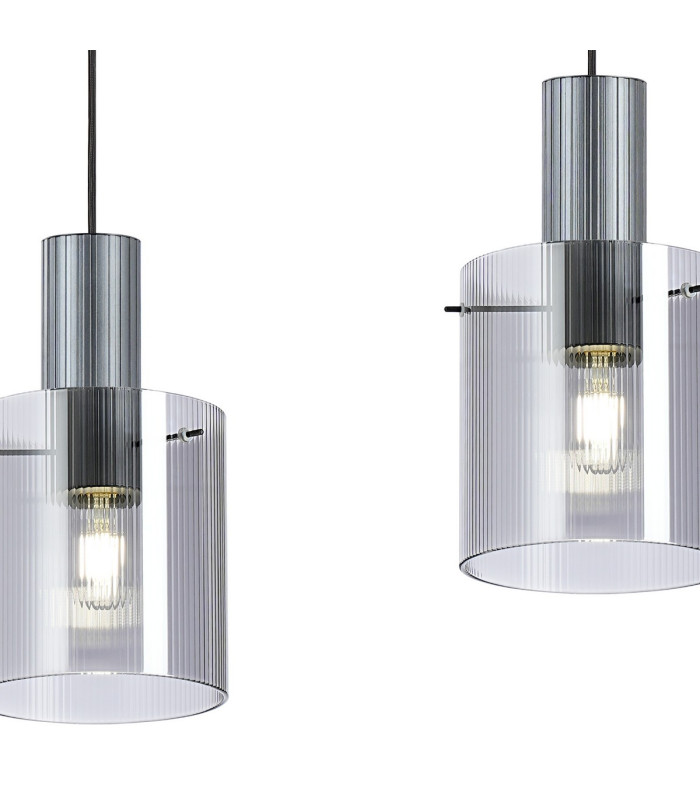 Hudson Linear Pendant 3 Light Adjustable E27 Dark Grey/Smoke Narrow Line Glass-8