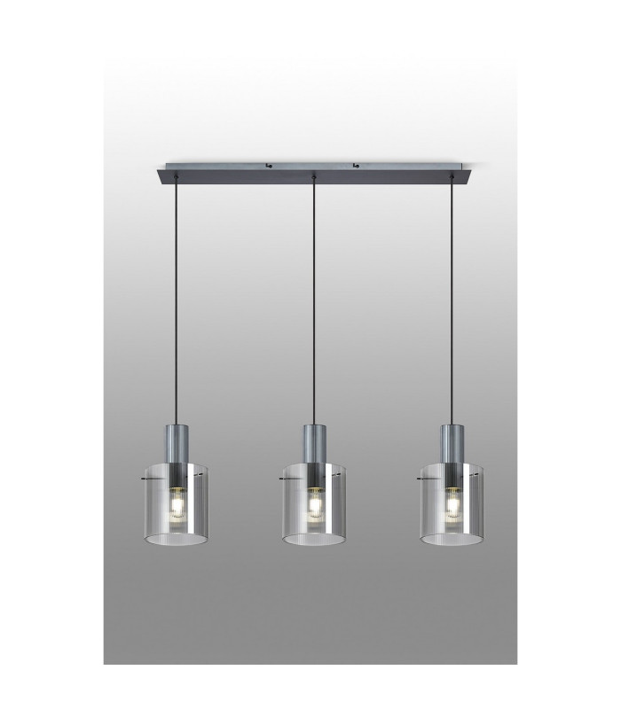 Hudson Linear Pendant 3 Light Adjustable E27 Dark Grey/Smoke Narrow Line Glass-10
